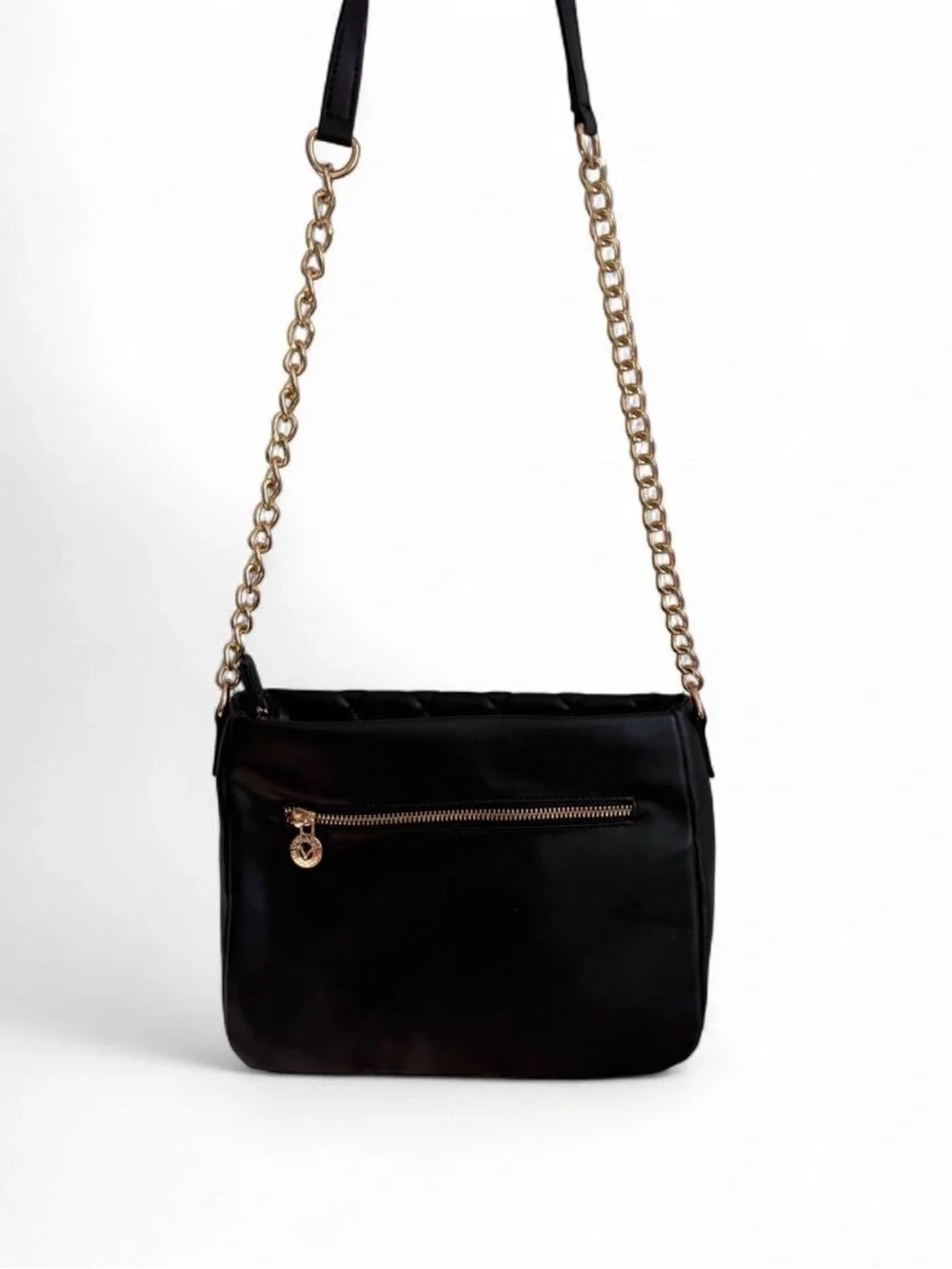 Valentino Orlandi Black Quilted Crossbody with Gold Chain